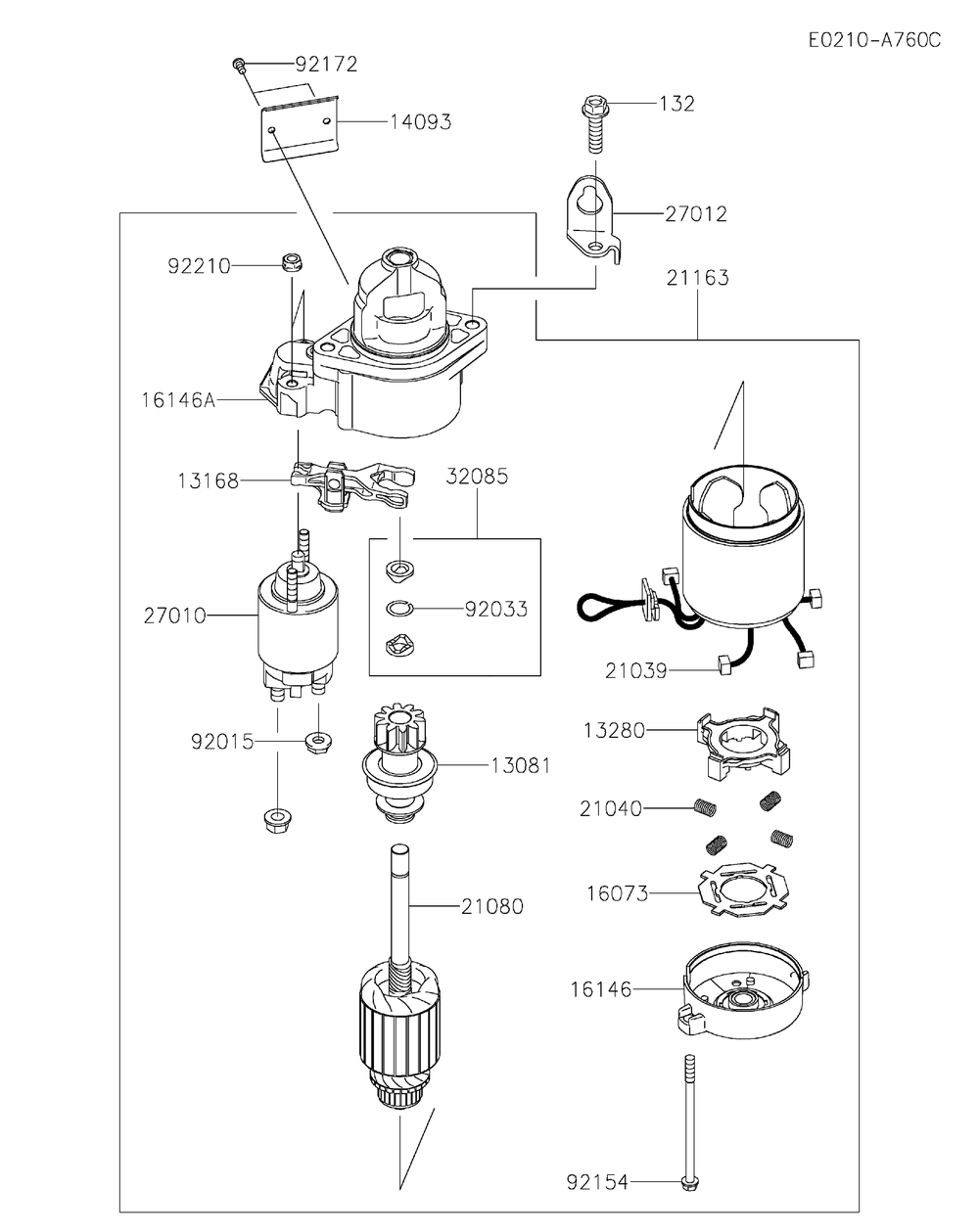 Starter Diagram and Parts List for FX850V-JS11  Cub Cadet Lawn Tractor